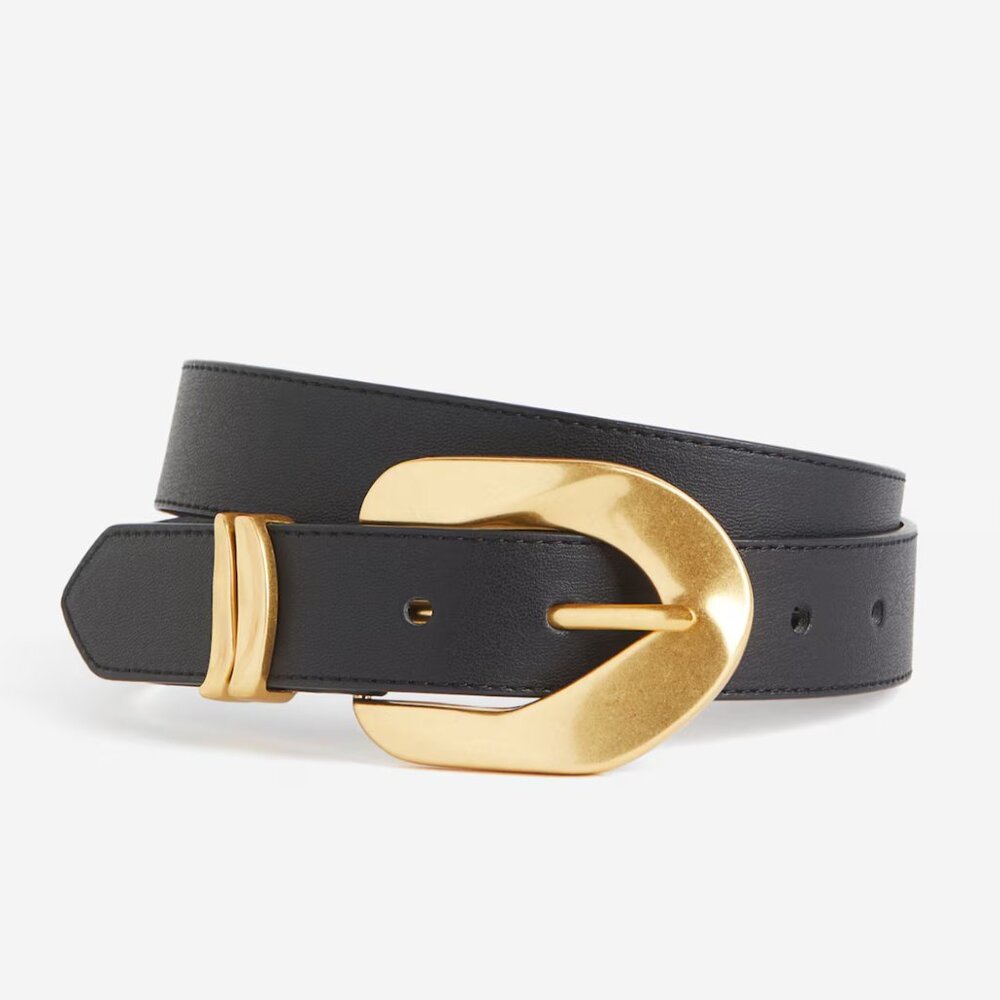 H&M Black Belt with Gold Buckle